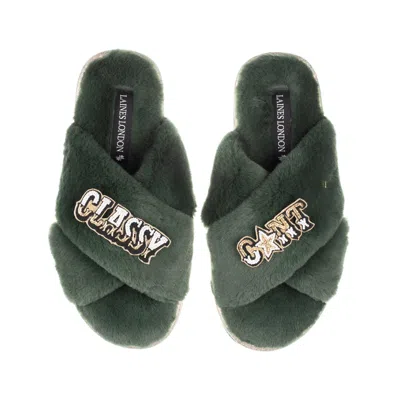 Laines London Women's Green / Gold Classic Laines Slippers With Classy Cunt Brooches - Limited Edition Green