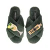 Laines London Women's Green / Gold Classic Laines Slippers With Hugo Spritz Brooches - Limited Edition Green In Green