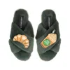Laines London Women's Green / Gold Classic Laines Slippers With Iced Coffee & Croissant Brooches - Limited Edition In Green