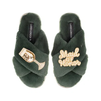 Laines London Women's Green / Gold Classic Laines Slippers With Maid Of Honor Brooches - Limited Edition Green In Multi
