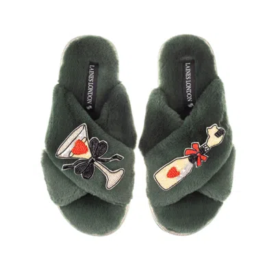 Laines London Women's Green / Gold Classic Laines Slippers With Popping Champagne Brooches - Limited Edition Green In Multi