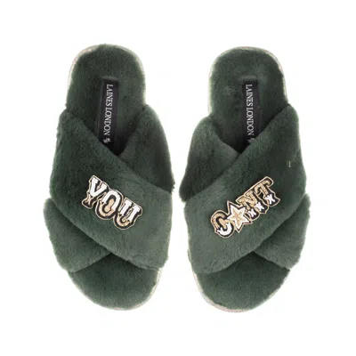 Laines London Women's Green / Gold Classic Laines Slippers With You Cunt Brooches - Limited Edition Green