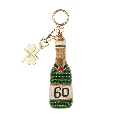 Laines London Women's Green / Gold / White Milestone Birthday Champagne Hand-beaded Bag Charm - 60th In Multi