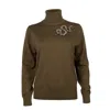 Laines London Women's Green Laines Couture Snake Embellished Knitted Roll Neck Jumper - Khaki In Green