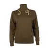 Laines London Women's Green Laines Couture Wrap Gold Snake Embellished Knitted Roll Neck Jumper - Khaki In Green