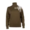 Laines London Women's Green / Neutrals / Gold Laines Couture Wrap Octopus Hand Embellished Knitted Roll Neck - Kha In Green/gold