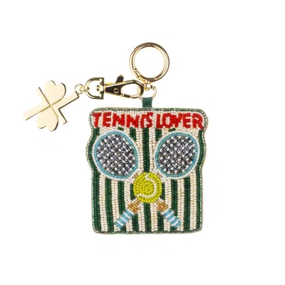 Laines London Women's Green / Red / White Tennis Lover Hand-beaded Bag Charm In Multi