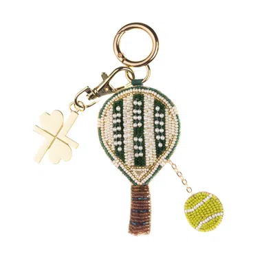 Laines London Women's Green / White / Brown Court Club Hand-beaded Bag Charm In Multi