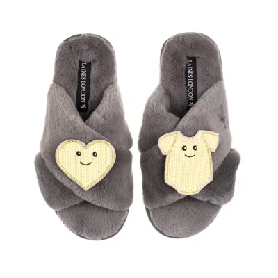 Laines London Women's Grey / Yellow / Orange Classic Slippers With Laines Lovables Yellow Love & Baby Grow Brooche