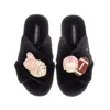 Laines London Women's Laines Classic Slippers With American Football Brooches - Black In Black