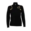 Laines London Women's Laines Couture Black Quarter Zip Jumper With Embellished Gold Wrap Snake In Black