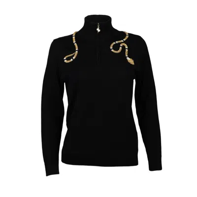 Laines London Women's Laines Couture Black Quarter Zip Jumper With Embellished Gold Wrap Snake