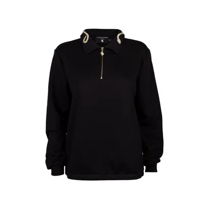 Laines London Women's Laines Couture Black Quarter Zip Sweatshirt Embellished With Crystal & Pearl Snake