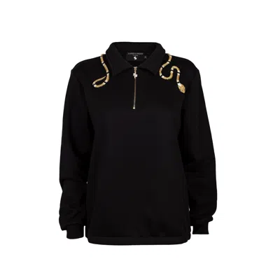 Laines London Women's Laines Couture Black Quarter Zip Sweatshirt With Black & Gold Wrap Snake