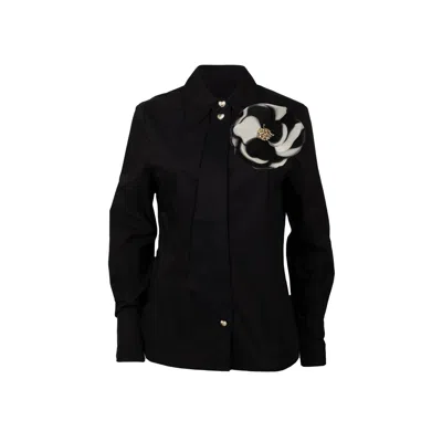 Laines London Women's Laines Couture Black Tie Shirt With Black & Cream Corsage