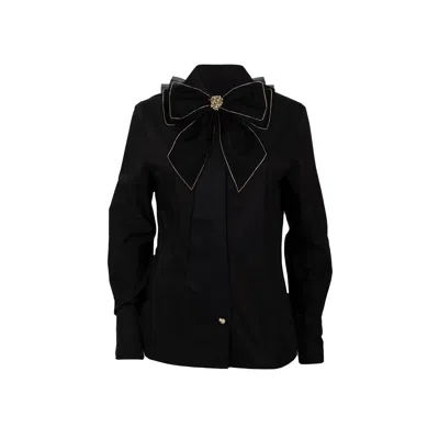Laines London Women's Laines Couture Black Tie Shirt With Embellished Black & Gold Bow