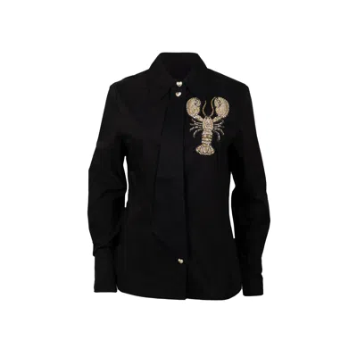 Laines London Women's Laines Couture Black Tie Shirt With Embellished Gold Lobster