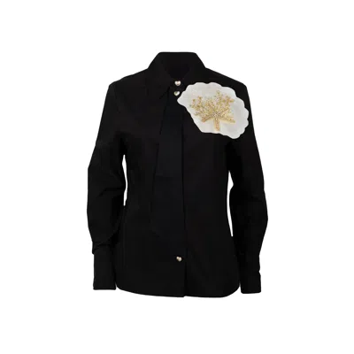 Laines London Women's Laines Couture Black Tie Shirt With Embellished Shell