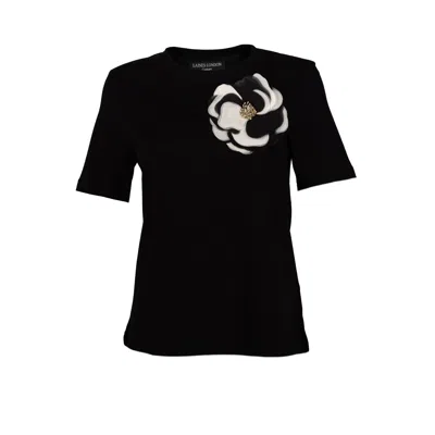 Laines London Women's Laines Couture Embellished Black & Cream Organza Corsage Brooch T-shirt - Black