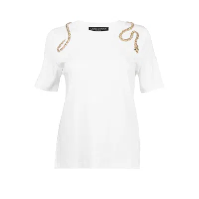 Laines London Women's Laines Couture Embellished Crystal Wrap Around Snake T-shirt - White