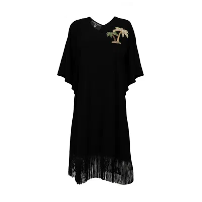 Laines London Women's Laines Couture Fringed Tassel Kaftan With Embellished Palm Tree - Black
