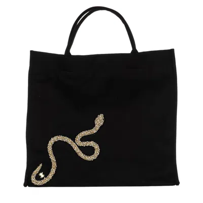 Laines London Women's Laines Couture Hand Embellished Crystal Snake Large Tote Bag - Black