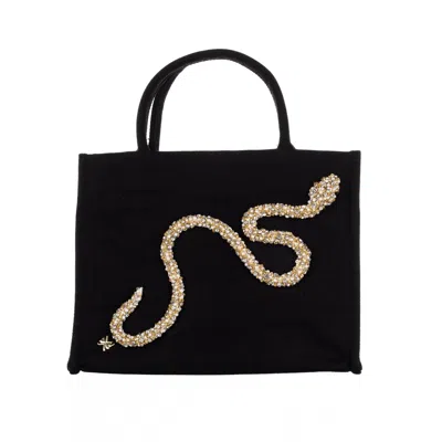 Laines London Women's Laines Couture Hand Embellished Crystal & Pearl Snake Tote Bag - Black