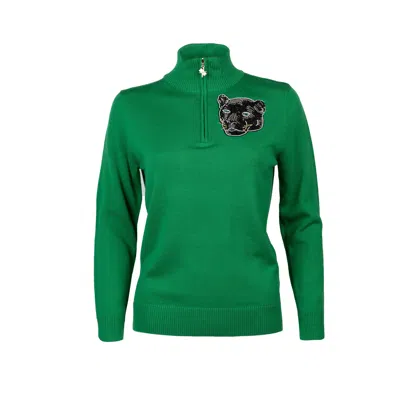 Laines London Women's Laines Couture Quarter Zip Jumper With Embellished Panther - Green