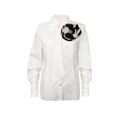 Laines London Women's Laines Couture White Tie Shirt With Black & Cream Corsage
