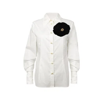 Laines London Women's Laines Couture White Tie Shirt With Black Corsage