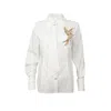 Laines London Women's Laines Couture White Tie Shirt With Embellished Bird Of Paradise