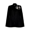 Laines London Women's Laines Couture Wool Blend Cape With Embellished Black & Cream Corsage - Black In Black
