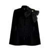 Laines London Women's Laines Couture Wool Blend Cape With Embellished Black & Gold Bow - Black In Black