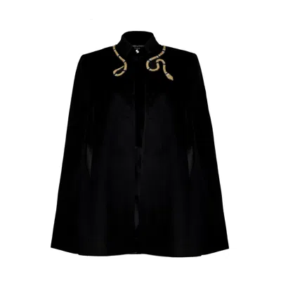 Laines London Women's Laines Couture Wool Blend Cape With Embellished Wrap Around Gold Snake - Black