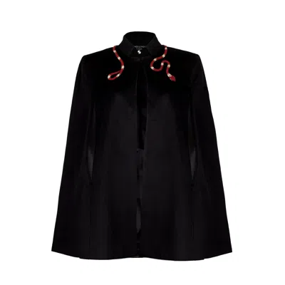 Laines London Women's Laines Couture Wool Blend Cape With Embellished Wrap Around Red Snake - Black