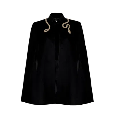 Laines London Women's Laines Couture Wool Blend Cape With Embellished Wrap Pearl & Crystal Snake - Black