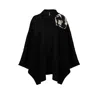 Laines London Women's Laines Couture Wool Blend Zip Cape With Embellished Black & Cream Corsage - Black In Black