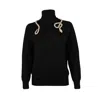 Laines London Women's Laines Couture Wrap Crystal & Pearl Snake Embellished Knitted Roll Neck - Black In Black