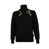 Laines London Women's Laines Couture Wrap Gold Snake Embellished Knitted Roll Neck Jumper - Black In Black