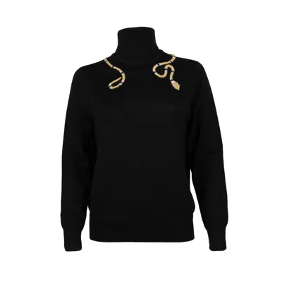 Laines London Women's Laines Couture Wrap Gold Snake Embellished Knitted Roll Neck Jumper - Black