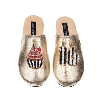 Laines London Women's Laines Gold Softie Slippers With Stripe 16th Birthday & Cake Brooches