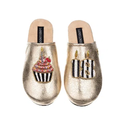 Laines London Women's Laines Gold Softie Slippers With Stripe 18th Birthday & Cake Brooches