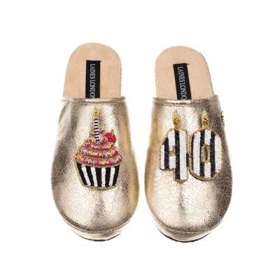 Laines London Women's Laines Gold Softie Slippers With Stripe 40th Birthday & Cake Brooches