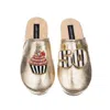 Laines London Women's Laines Gold Softie Slippers With Stripe 50th Birthday & Cake Brooches In Gold
