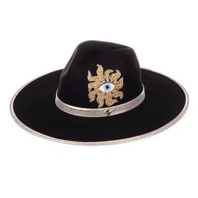 Laines London Women's  Black Couture Fedora Hat With Embellished Mystic Eye