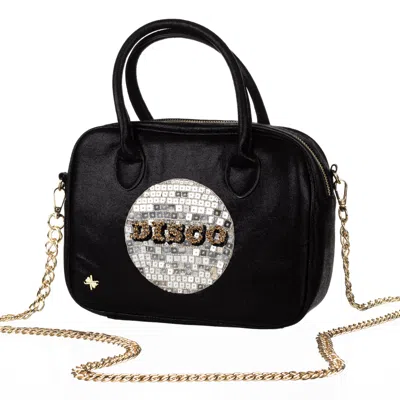 Laines London Women's  Couture Black Metallic Bag With Embellished Disco Ball In Neutral