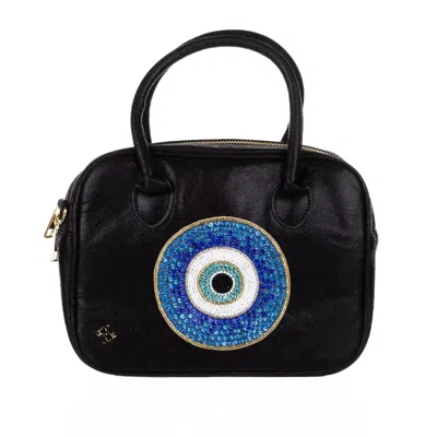 Laines London Women's  Couture Black Metallic Bag With Embellished Evil Eye