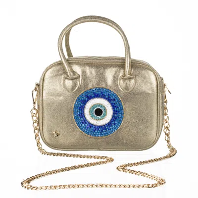 Laines London Women's  Couture Gold Metallic Bag With Embellished Evil Eye In Neutral