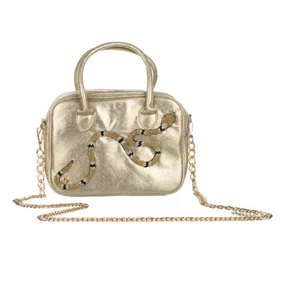 Laines London Women's  Couture Metallic Bag With Embellished Black & Gold Snake - Gold