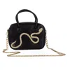 Laines London Women's  Couture Metallic Bag With Embellished Crystal Snake - Black